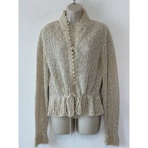 Pallas Vintage Hand Loomed Sweater  Ivory Tan Open Knit Irish Linen Large Boho